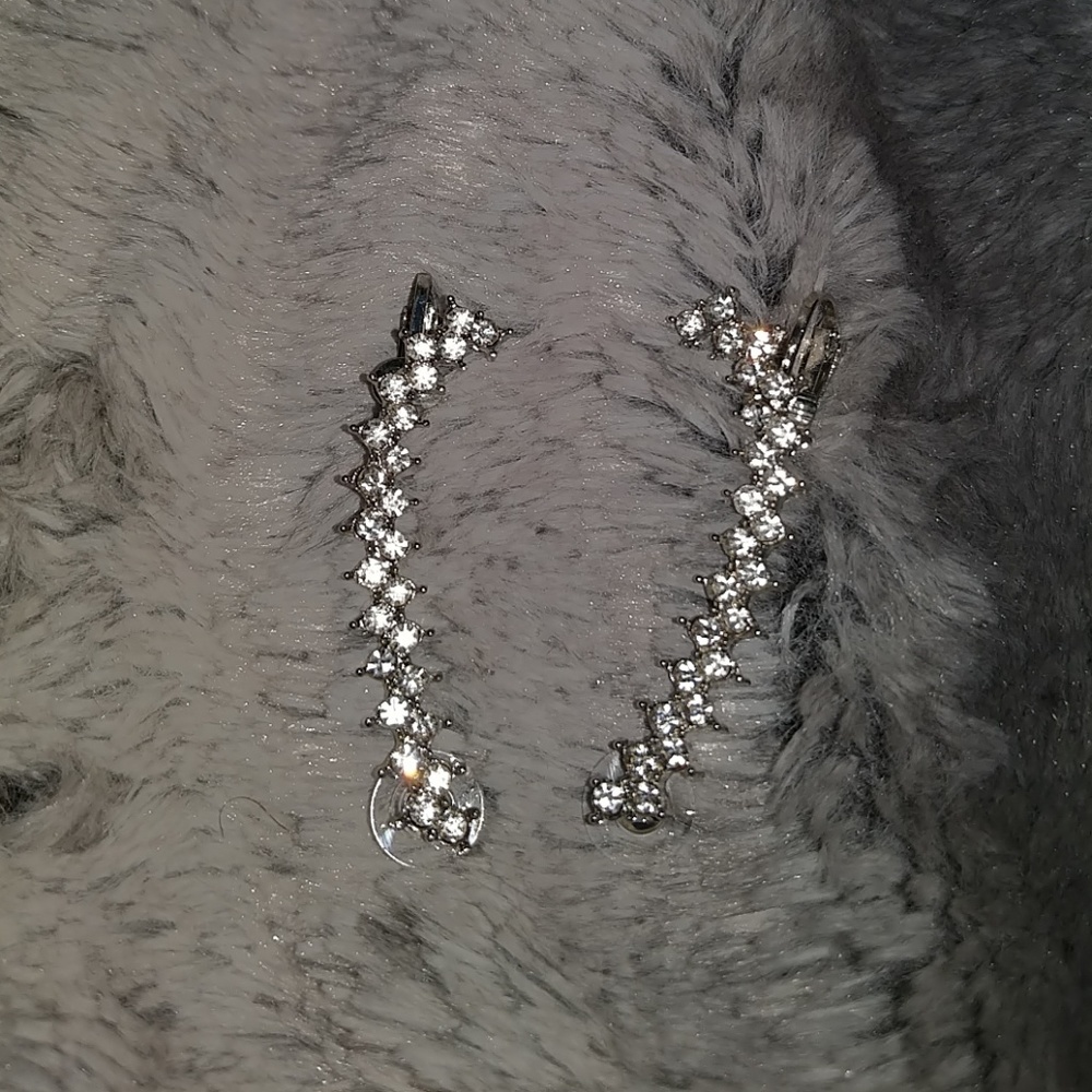 Silver diamond earring cuffs
